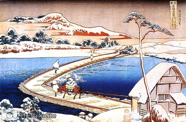 Pontoon Bridge, Sano, Kozuke Katsushika Hokusai - Click Image to Close