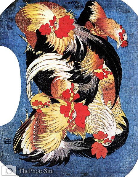 Flock of Chickens Katsushika Hokusai - Click Image to Close