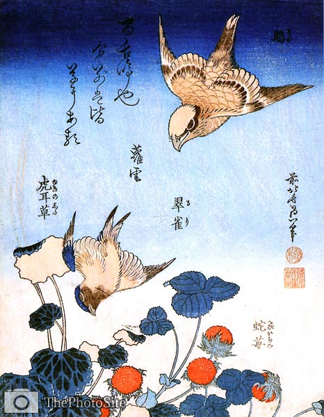 Strawberries and Bird Katsushika Hokusai - Click Image to Close