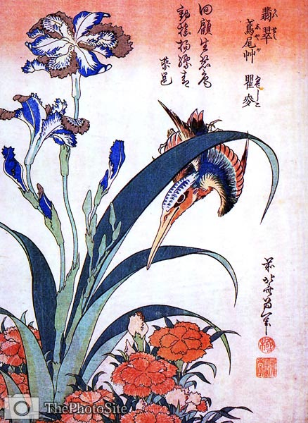 Kingfisher With Irises And Wild Pinks Katsushika Hokusai - Click Image to Close