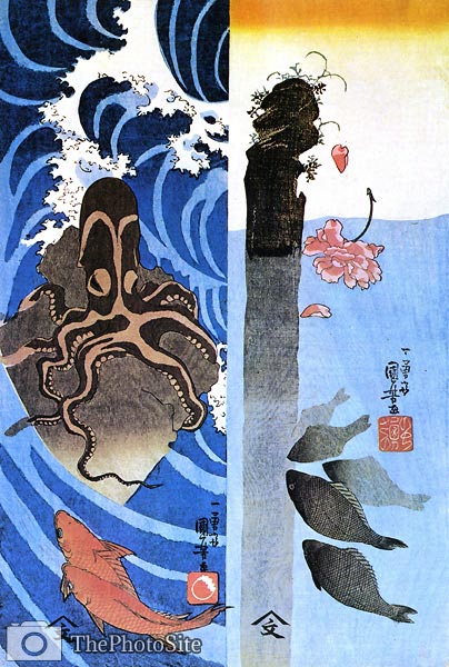 Octopus and Fish Utagawa Kuniyoshi - Click Image to Close