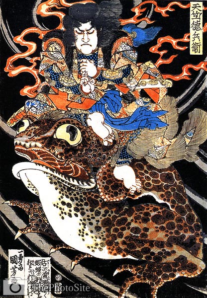 Tenjiku Tokubei riding a giant toad Utagawa Kuniyoshi - Click Image to Close
