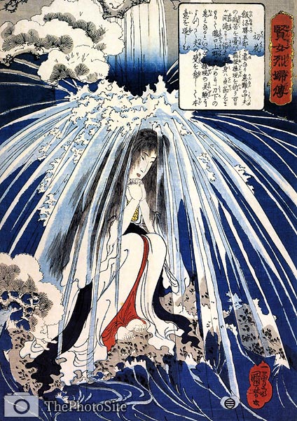 Hatsuhana doing penance under the Tonosawa waterfall Utagawa Kun - Click Image to Close