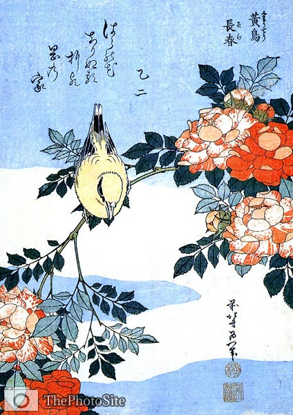 Roses and bird Katsushika Hokusai - Click Image to Close