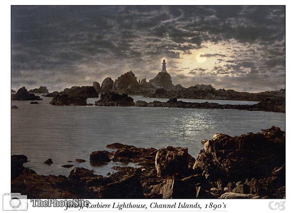 Jersey, La Corbiere Lighthouse by moonlight, Channel Islands, En - Click Image to Close