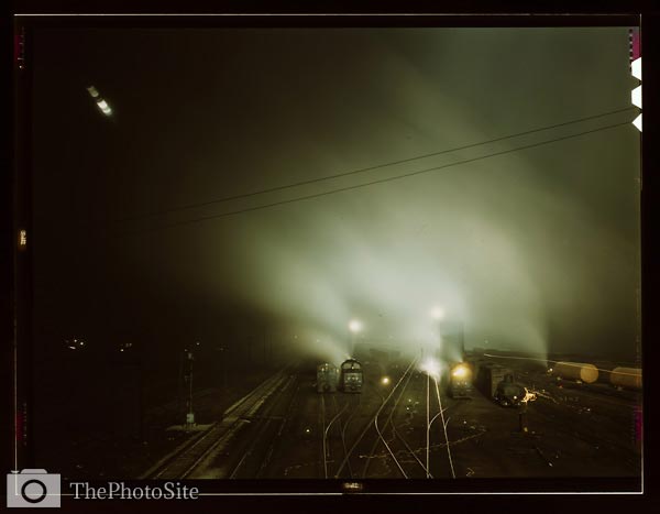 Night view Santa Fe Railroad yard, Kansas City 1943 - Click Image to Close