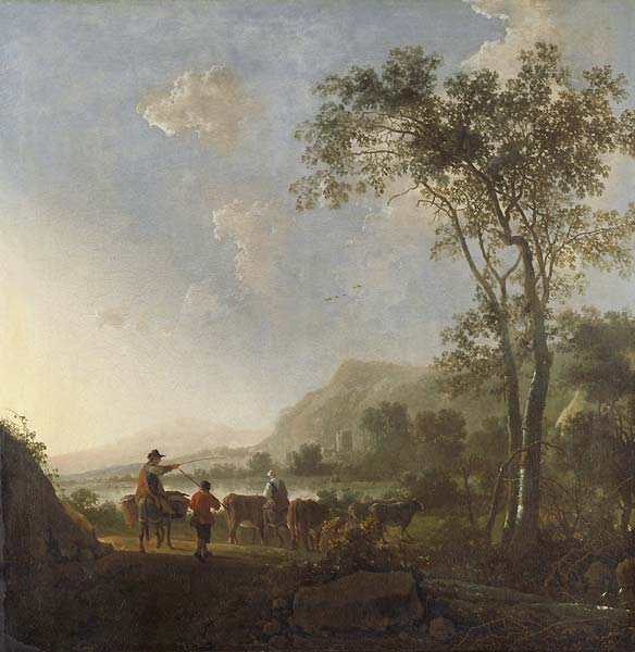 Landscape with herdsman and cattle - Click Image to Close