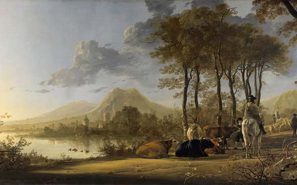 river landscape with horseman and peasants - Click Image to Close