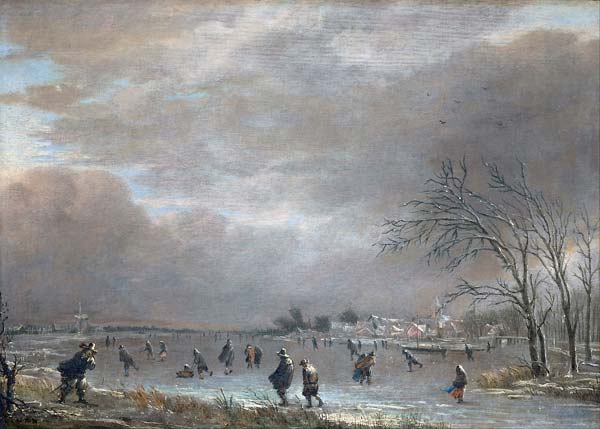 Winter Landscape with Skaters on a Frozen River - Click Image to Close