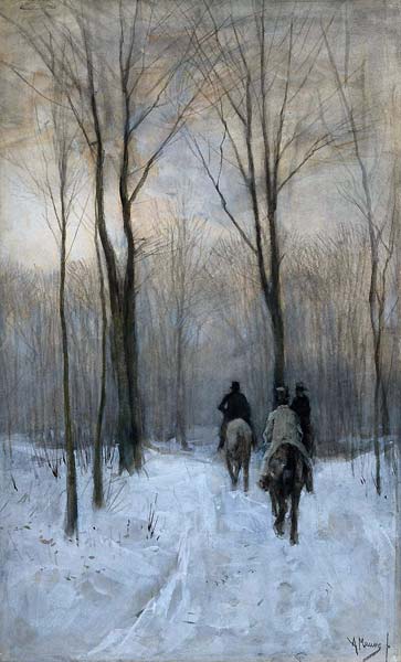 Riders in the Snow of the Woods at The Hague - Click Image to Close
