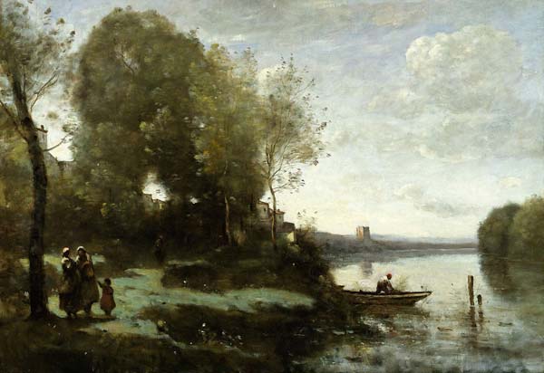 River with a distant tower 1865 - Click Image to Close
