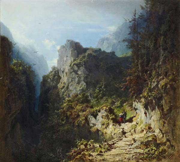 Berglandschaft mit Liebespaar (Jager und Madchen) - Click Image to Close