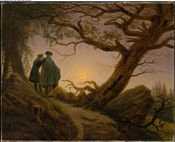 Two men contemplating the moon - Click Image to Close