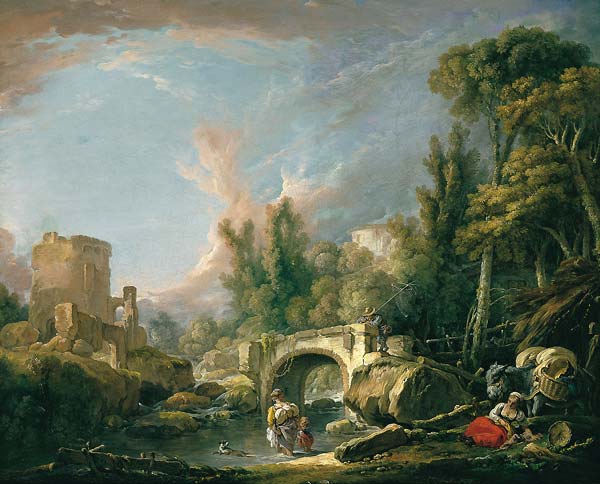 River Landscape with Ruin and Bridge - Click Image to Close