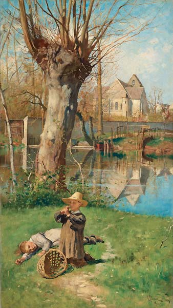 Pastoral scene on the bank of the Loing - Click Image to Close
