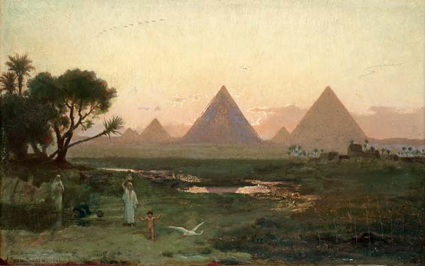 The pyramids at Giza from the bank of the Nile - Click Image to Close