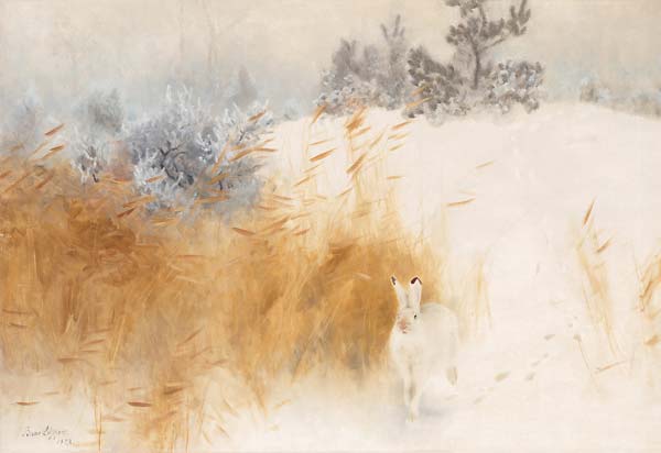 Winter landscape with hare - Click Image to Close