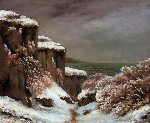 Cliffs by the sea in the snow - Click Image to Close