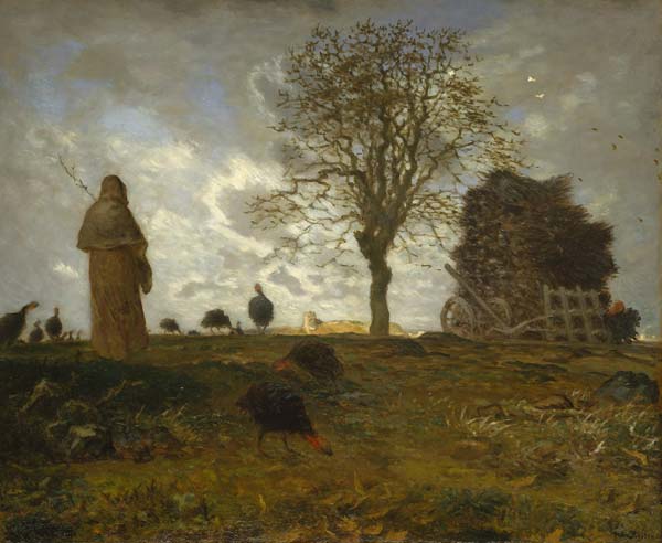 Autumn landscape with a flock of turkeys - Click Image to Close