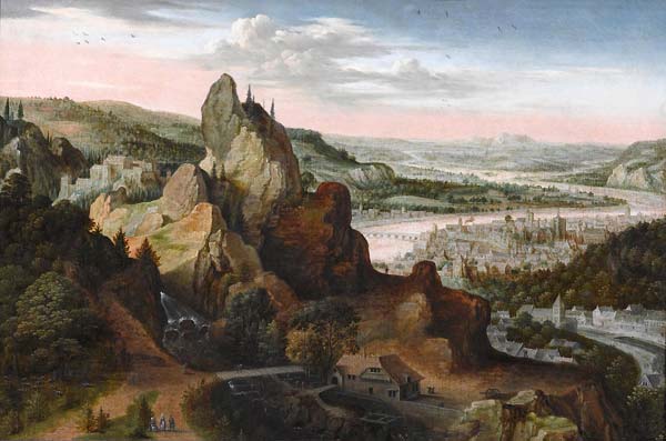 A Rhenish Mountain Landscape with a City in the Distance - Click Image to Close