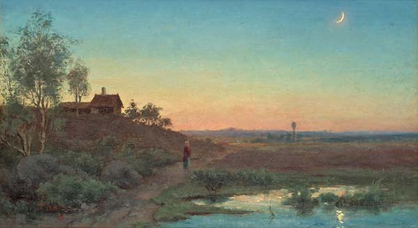 Landscape with setting sun - Click Image to Close