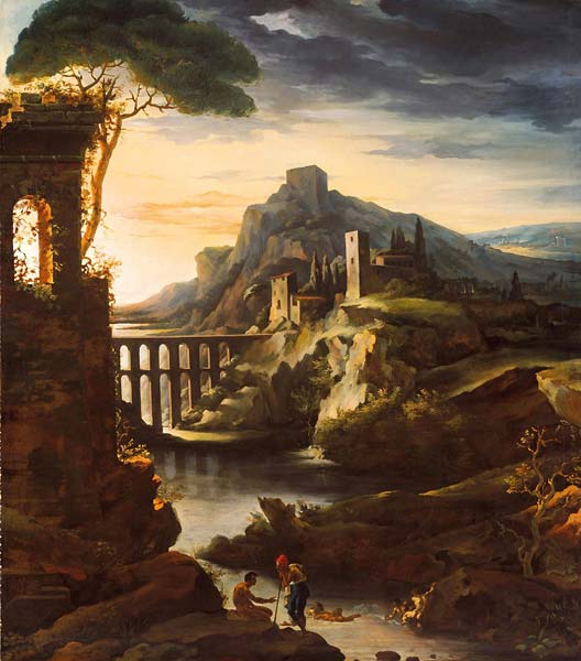 Evening landscape with an aqueduct - Click Image to Close