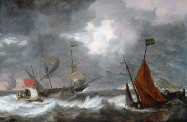 Sea storm with sailing ships - Click Image to Close