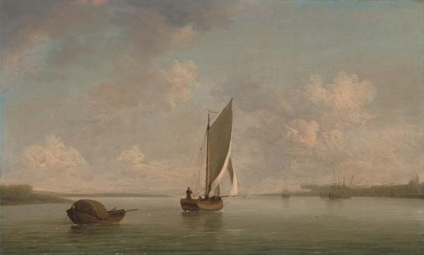 Charles Brooking A Smack Under Sail in a Light Breeze in a Riv - Click Image to Close