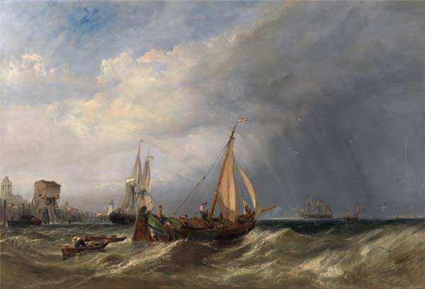 A Dutch Barge and Merchantmen Running out of Rotterdam - Click Image to Close