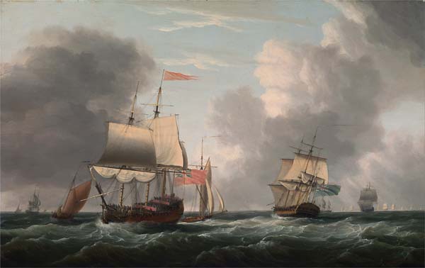 An English Two Decker Lying Hove to, with Other Ships and Vessel - Click Image to Close