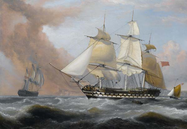 Captain George Montagu of the 'Pearl', 32 guns, engaging the Spa - Click Image to Close