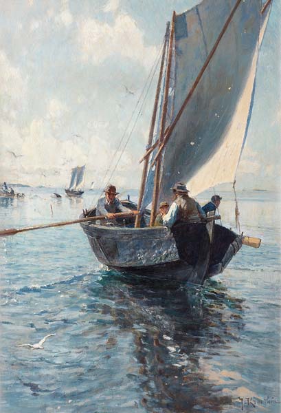Fishermen in a boat - Click Image to Close