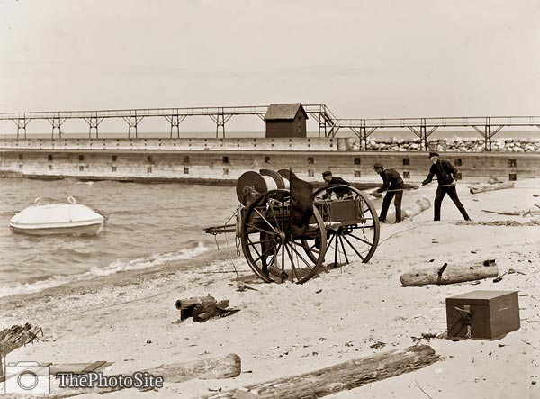 Lifesaving beach practice, Charlevoix, Michigan 1908 - Click Image to Close