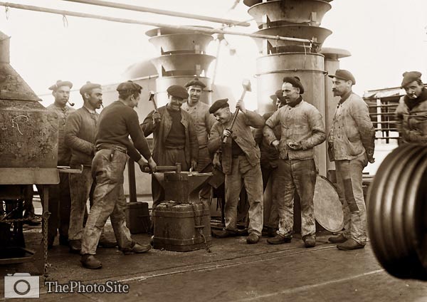 Sailors at work aboard Amiral Aube navy ship - Click Image to Close