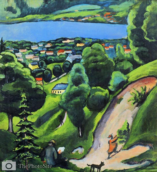 Landscape at the Tegersee with Reading Man and Dog August Macke - Click Image to Close