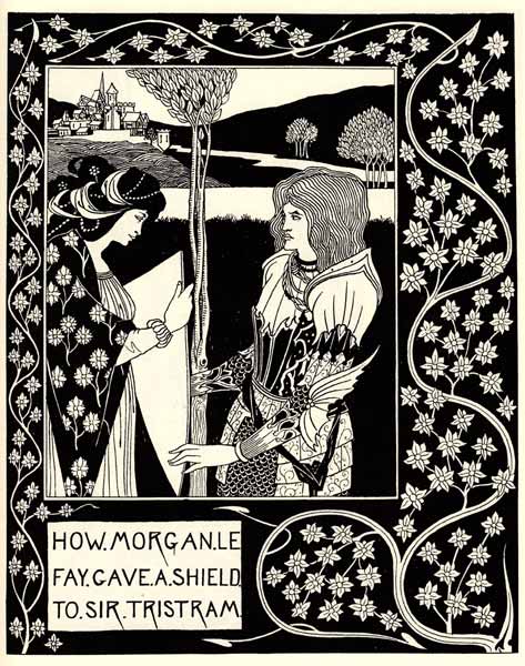 How morgan le fay gave a shield to sir tristram, Aubrey Beardsle - Click Image to Close