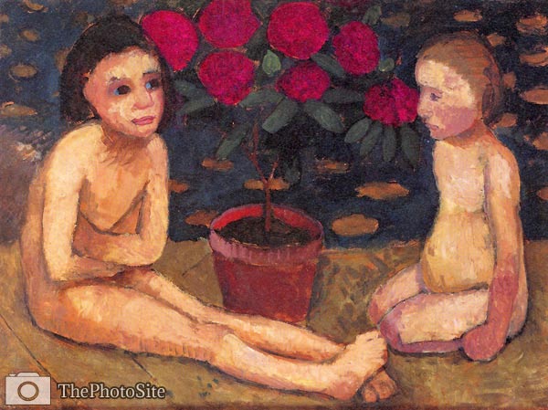 Two sitting nudes of children Paula Becker Modersohn - Click Image to Close