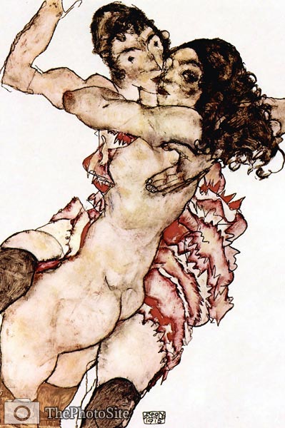 Women couple embracing themselves Egon Schiele - Click Image to Close