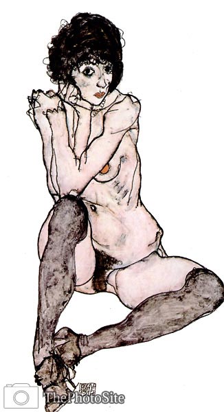 Sitting, nude female Egon Schiele - Click Image to Close