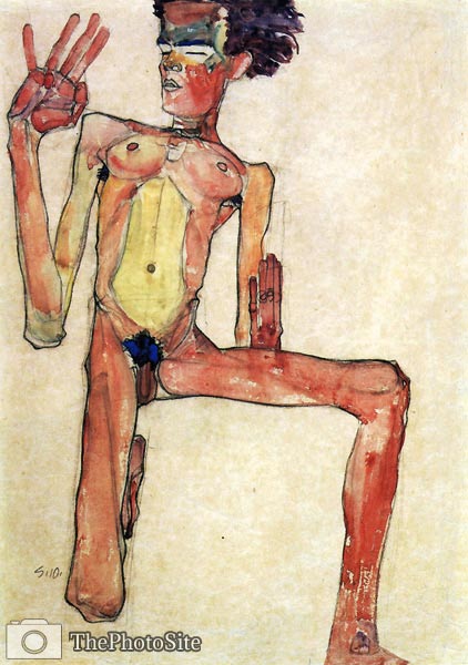 Nude kneeling man, selfportrait Egon Schiele - Click Image to Close