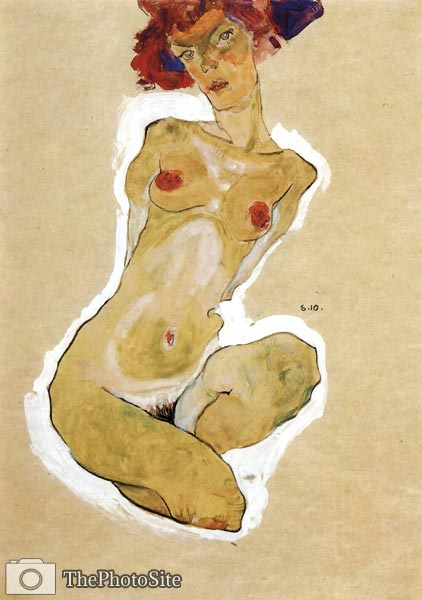 Squatting nude female Egon Schiele - Click Image to Close