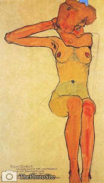 Seated Female Nude with Raised Right Arm 1910 Egon Schiele - Click Image to Close