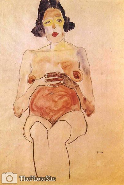 Pregnant Nude with red belly Egon Schiele - Click Image to Close