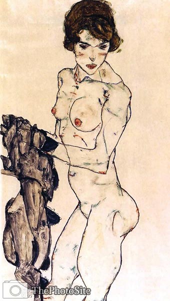 Stehender weiblicher Akt mit blauem Tuch 1914 Egon Schiele - Click Image to Close