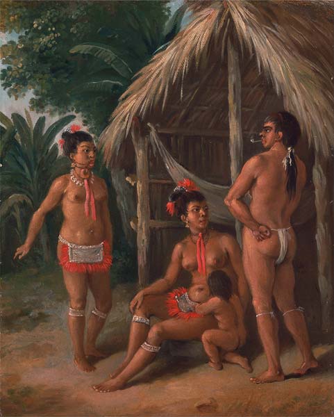 A Leeward Islands Carib family outside a Hut - Click Image to Close