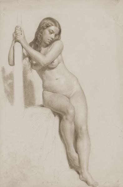 Female Nude Perched on a Stool - Click Image to Close