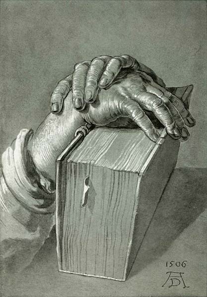 Hand study with bible 1506, Albrecht Durer - Click Image to Close