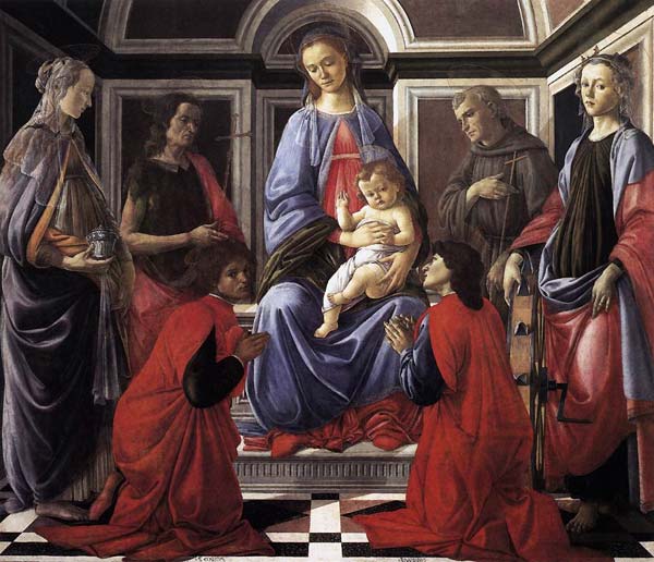 Madonna and child with six saints, Sandro Botticelli - Click Image to Close