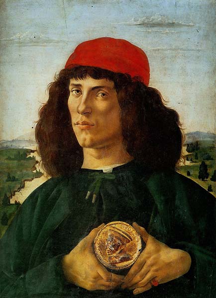 Portrait of a man with the medal of cosimo 1474 by Sandro Bottic - Click Image to Close