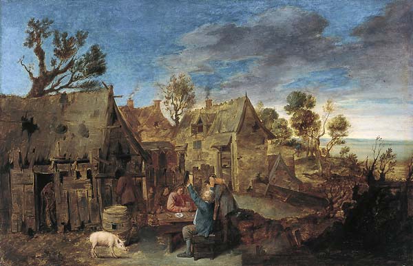 Village Scene with Men Drinking - Click Image to Close